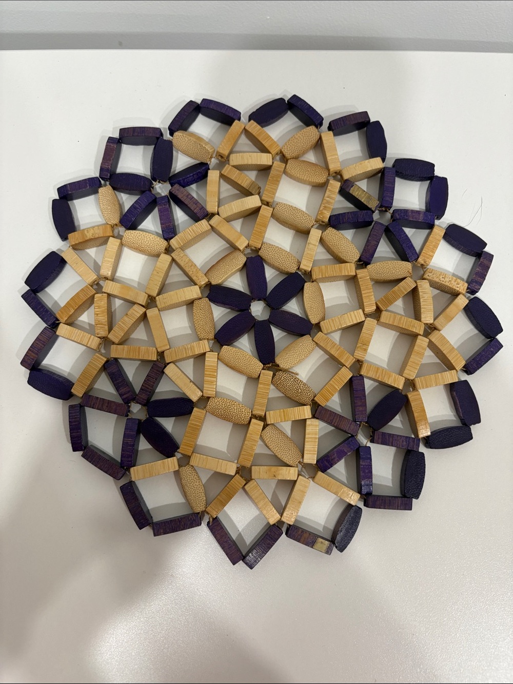 Purple & Natural Bamboo Beaded Trivet / Hot Pad